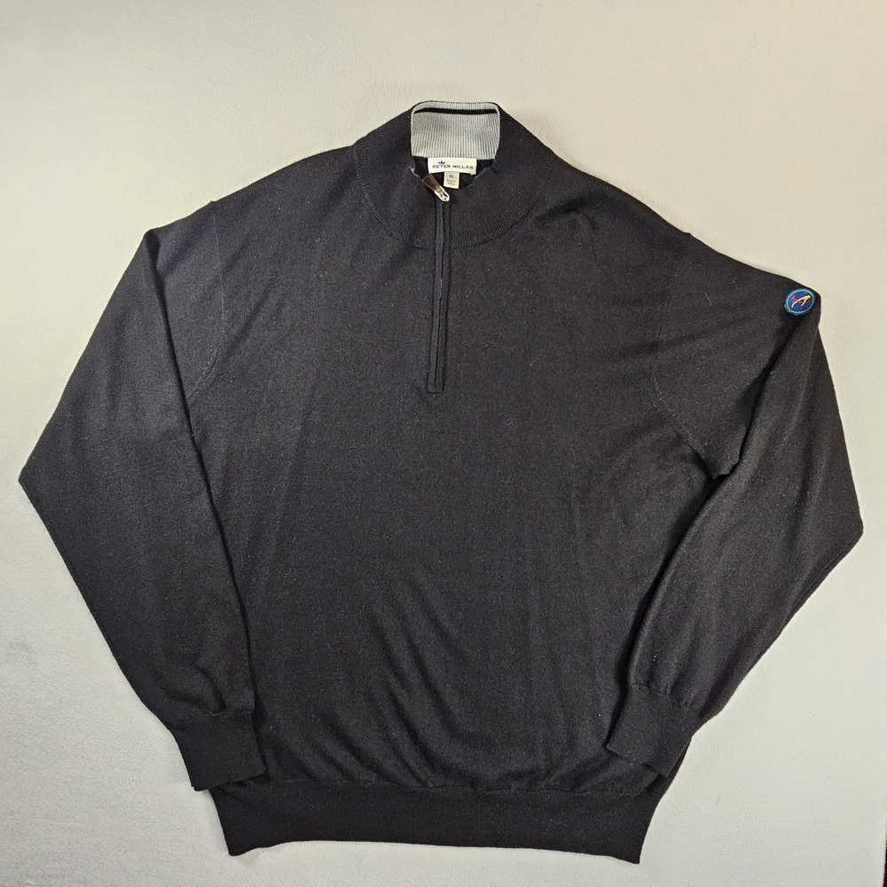 Peter Millar Crown Soft Men's XL Black Merino Wool Silk Quarter Zip Golf Sweater